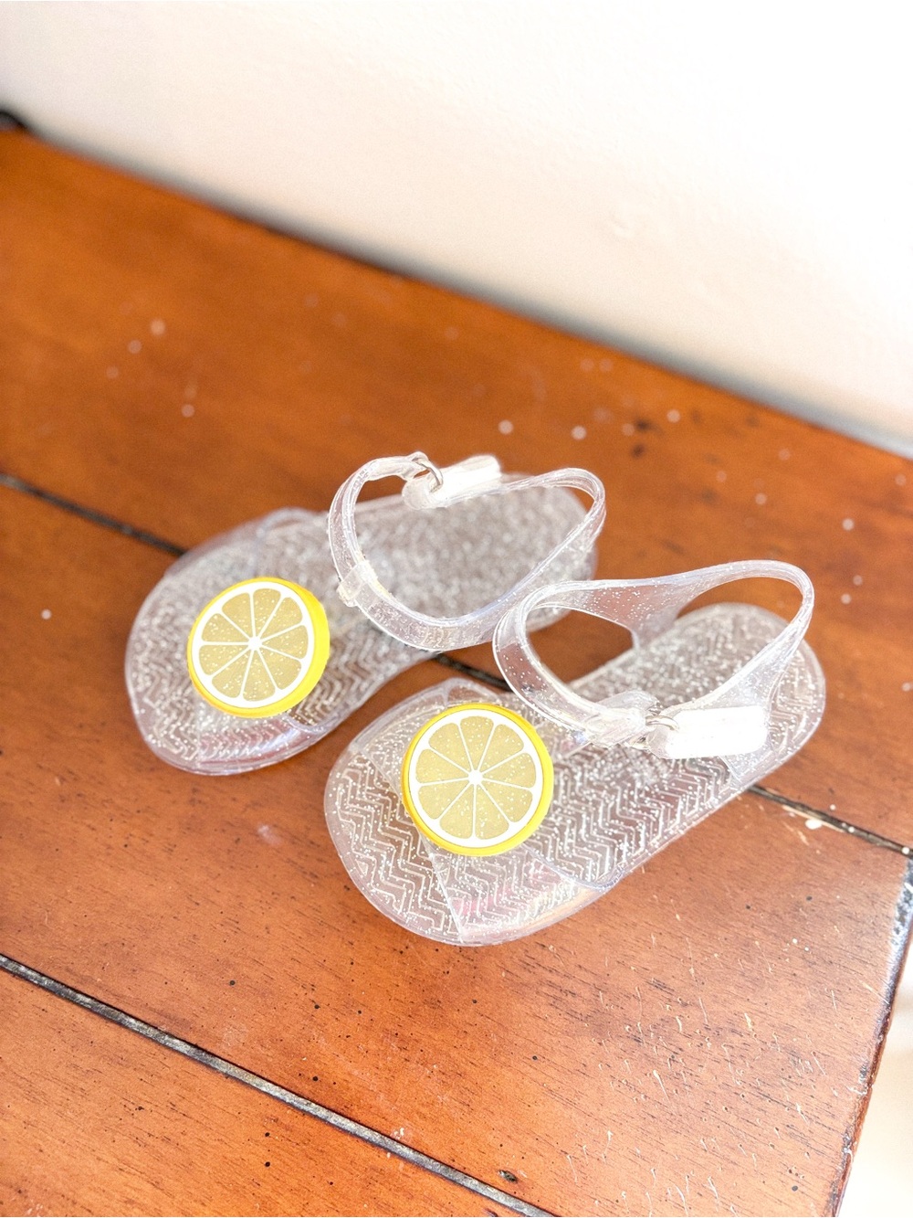 Old Navy Clear Jelly Sandals with Yellow Lemon Detail